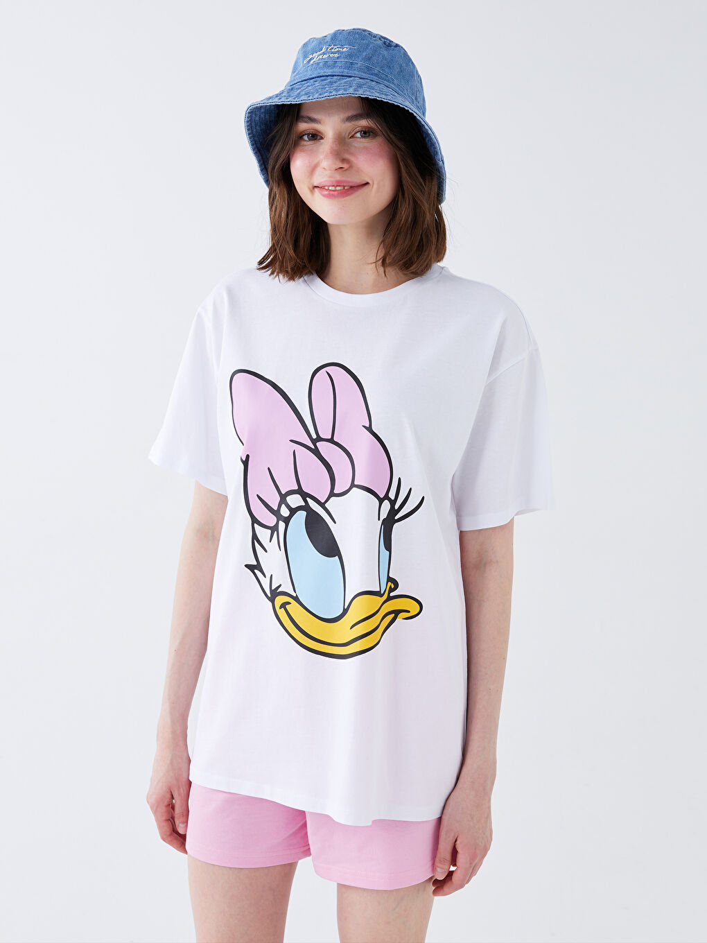 XSIDE Crew Neck Daisy Duck Printed Short Sleeve Women's T-Shirt -S3GL42Z8-KE8