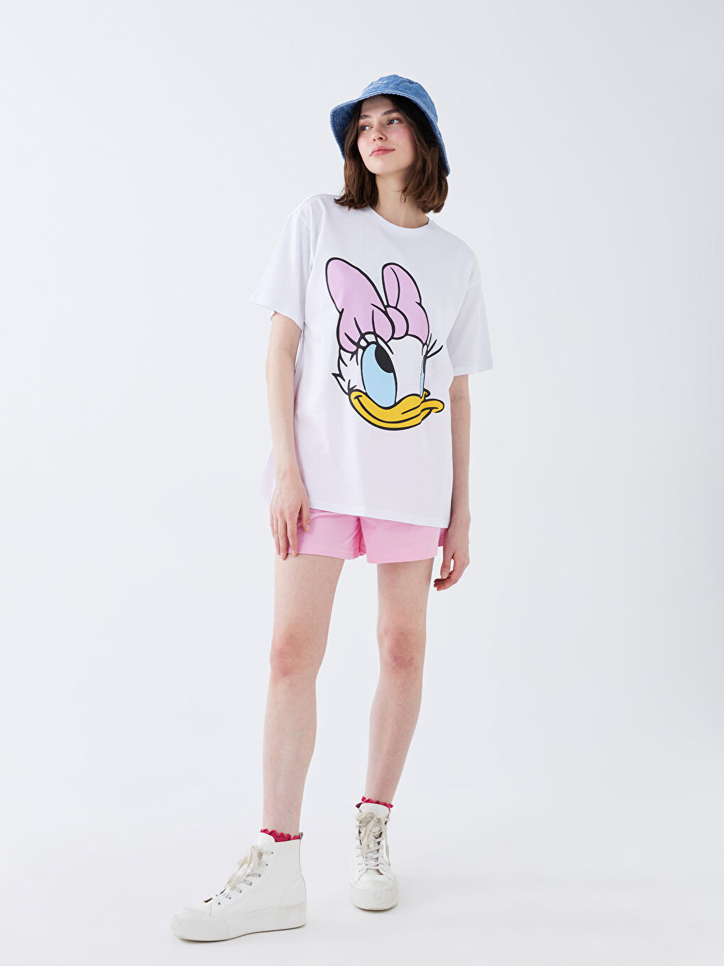 XSIDE Crew Neck Daisy Duck Printed Short Sleeve Women's T-Shirt -S3GL42Z8-KE8