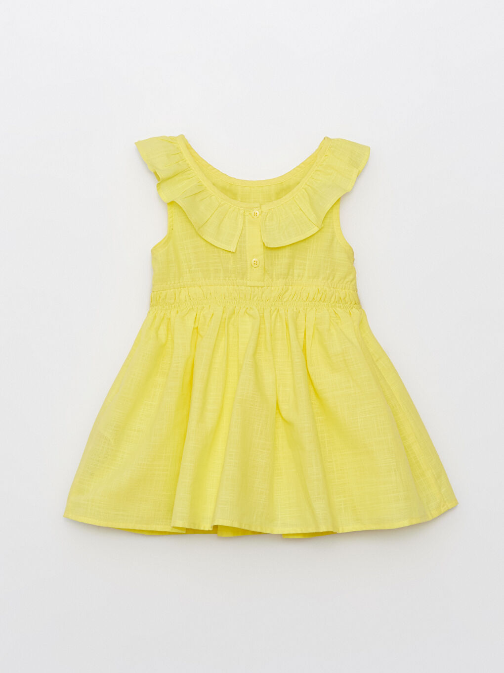 Sarı Fırfırlı Kayık Yaka Basic Kız Bebek Elbise-1