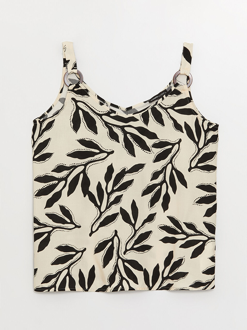 Ekru V Yaka Desenli Askılı Kadın Bluz-5