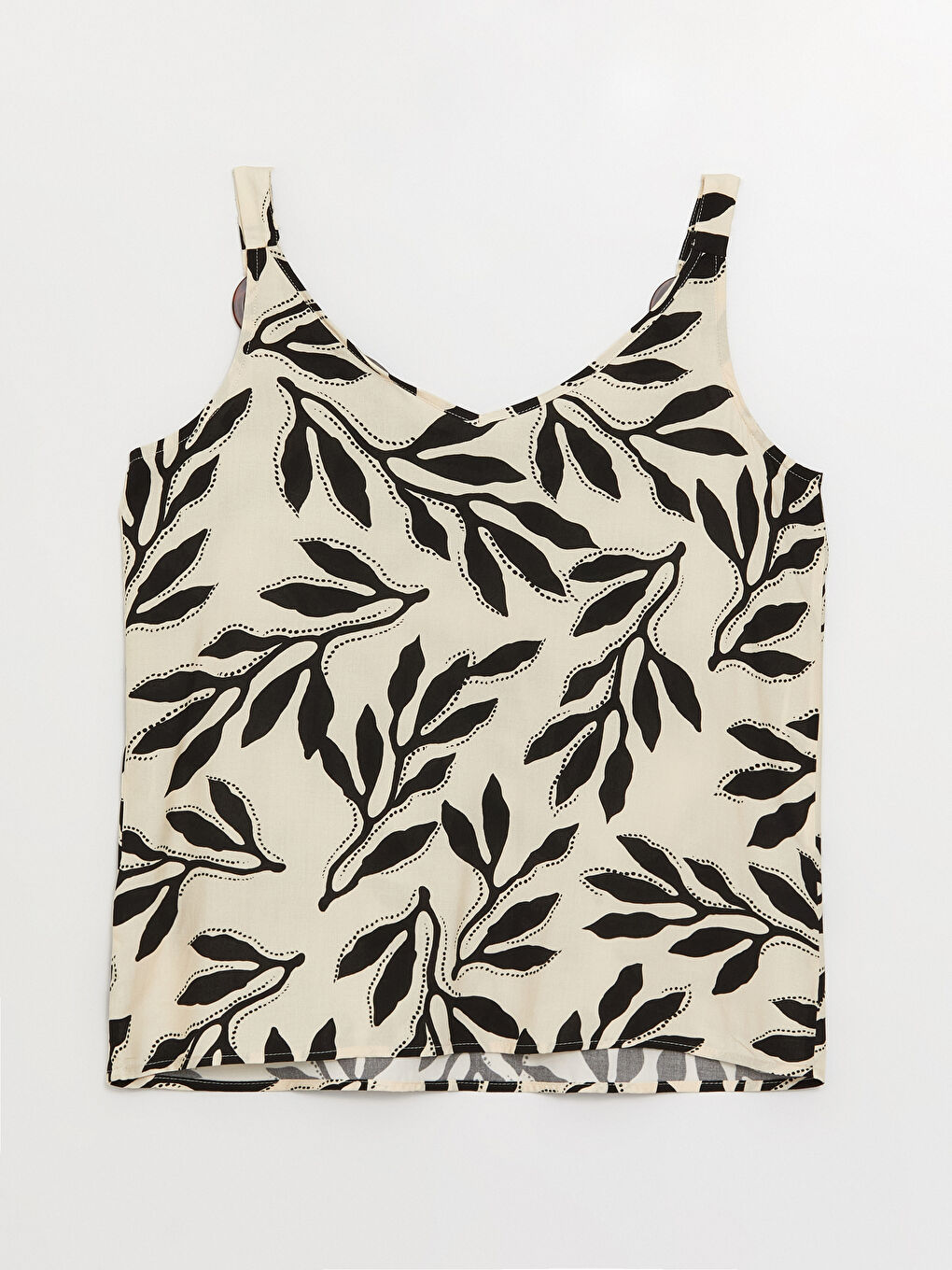 Ekru V Yaka Desenli Askılı Kadın Bluz-6