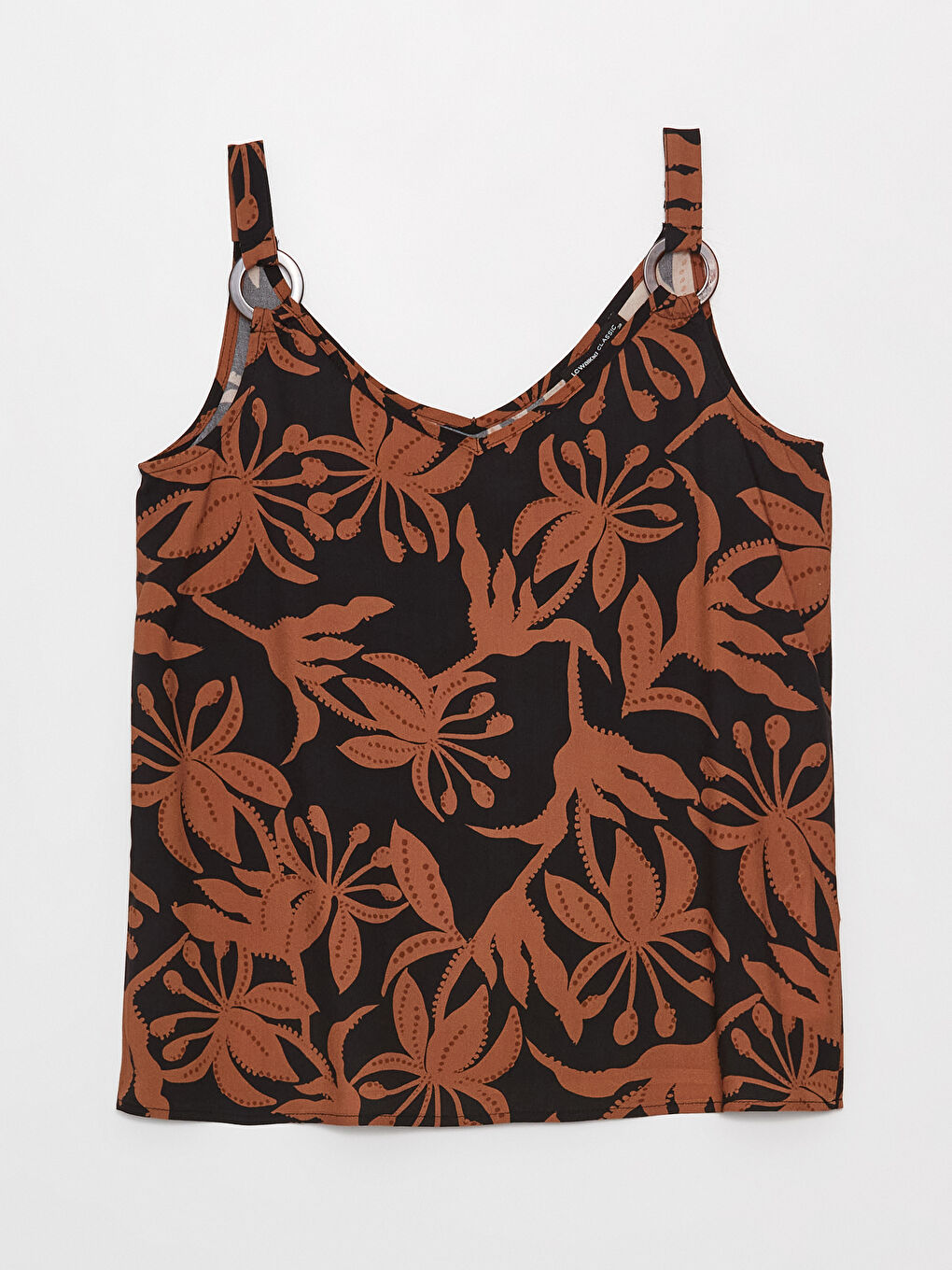 Kahverengi V Yaka Desenli Askılı Kadın Bluz-5