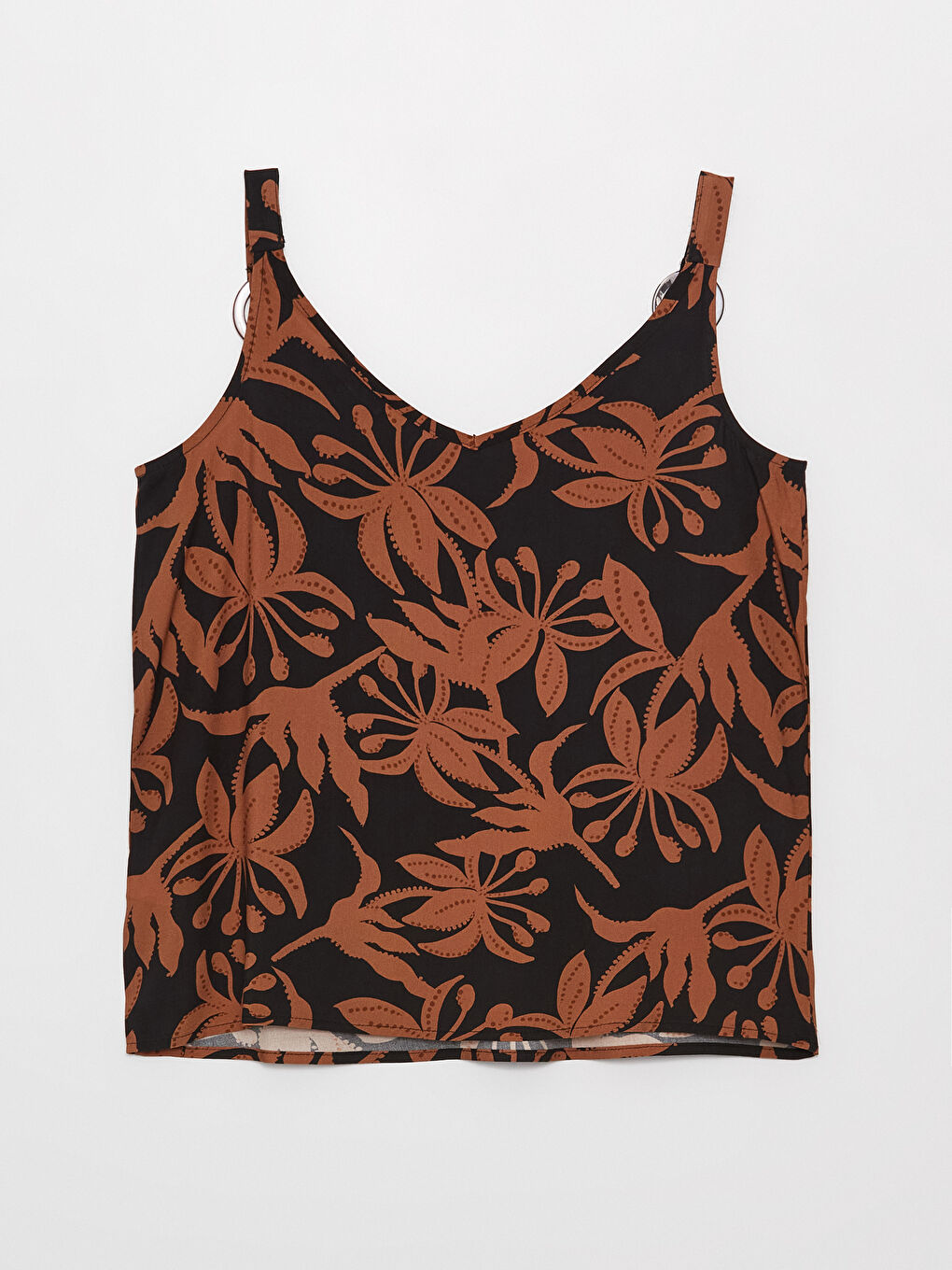 Kahverengi V Yaka Desenli Askılı Kadın Bluz-6