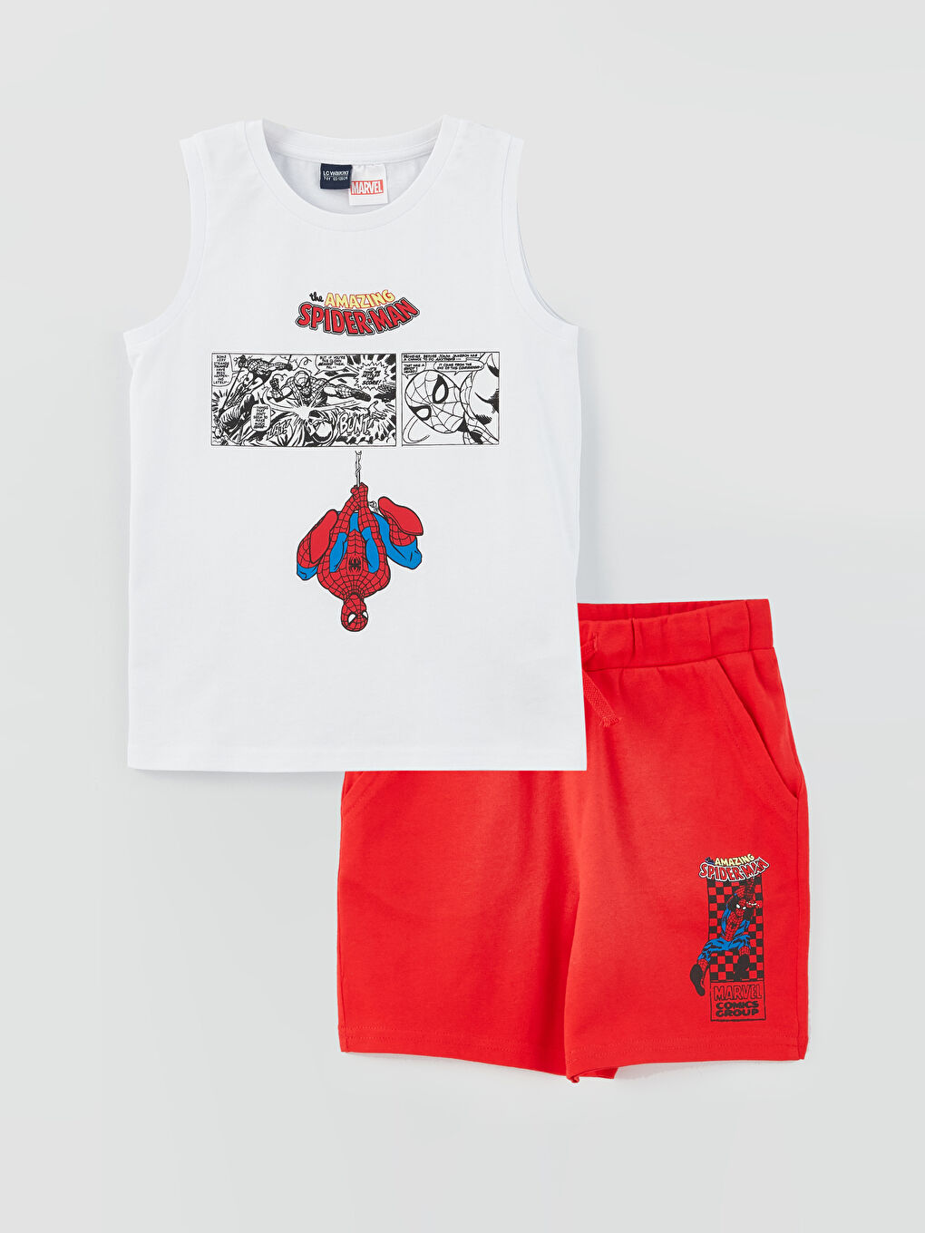 Beyaz Bisiklet Yaka Spider-Man Baskılı Erkek Çocuk Atlet ve Şort