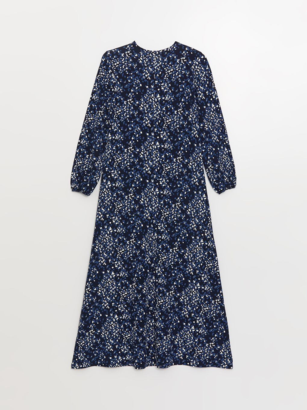 Lacivert Bisiklet Yaka Desenli Uzun Kollu Kadın Elbise-6