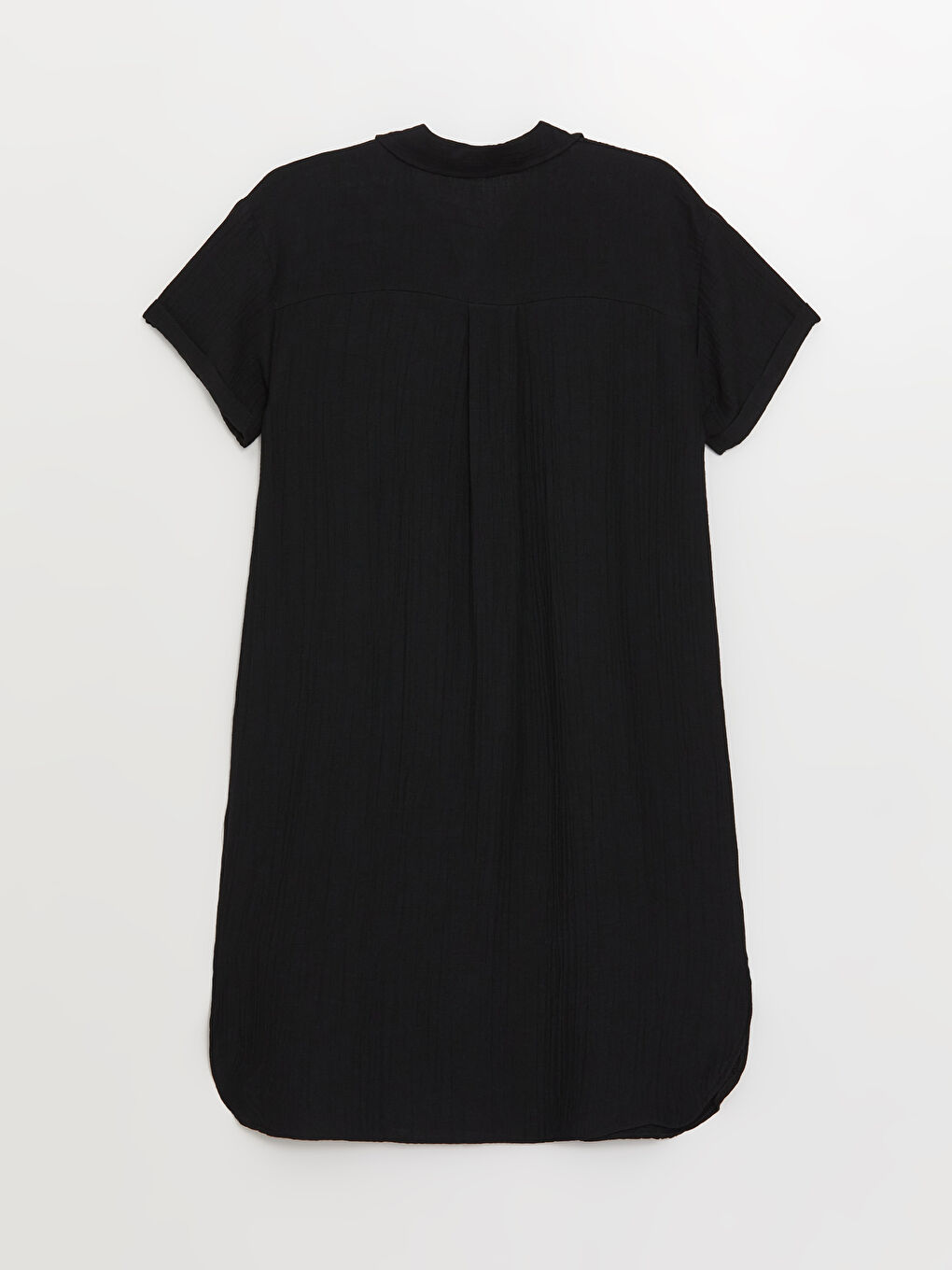 Siyah Gömlek Yaka Düz Kısa Kollu Müslin Kadın Elbise-6