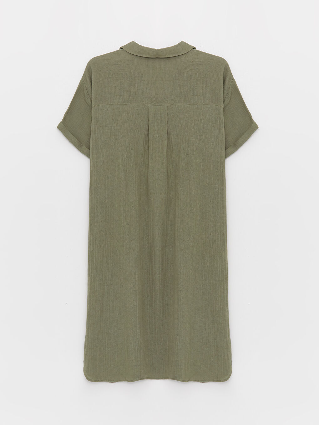 Yeşil Gömlek Yaka Düz Kısa Kollu Müslin Kadın Elbise-5