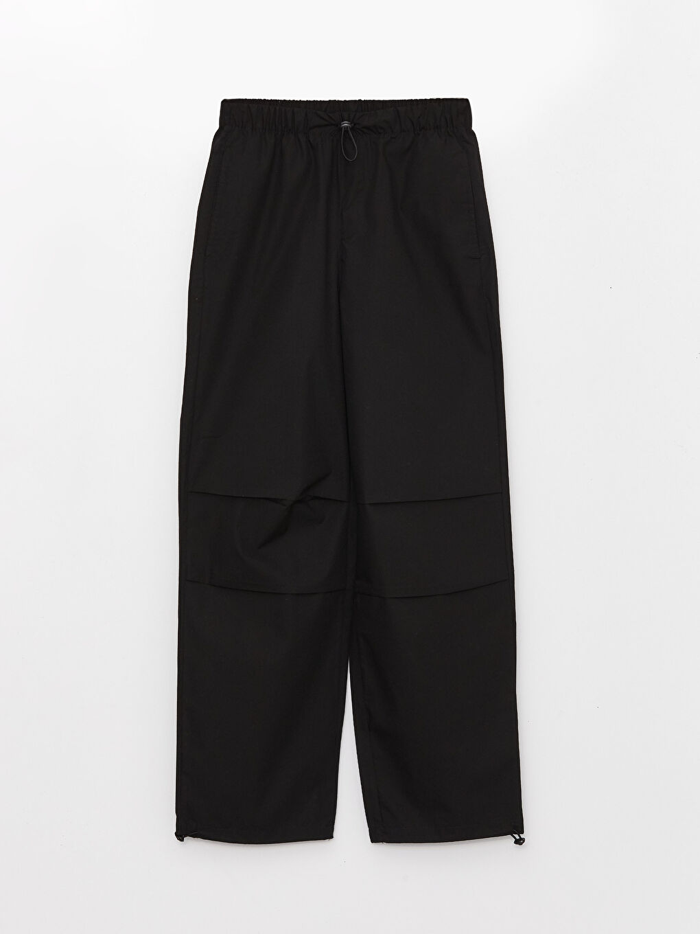 Siyah Kadın Beli Lastikli Düz Paraşüt Pantolon-5