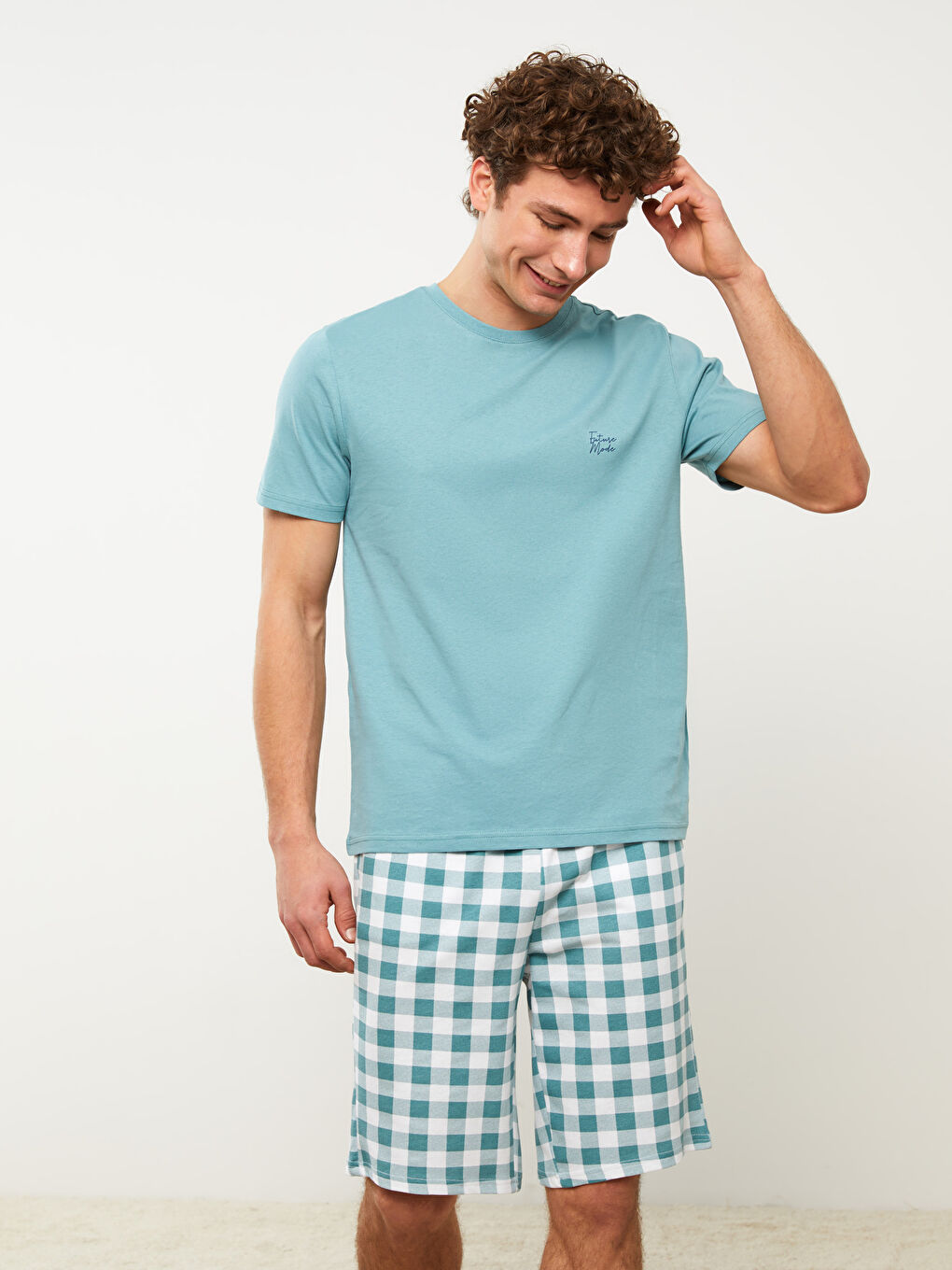 Yeşil Standart Kalıp Ekose Erkek Pijama Takımı-1