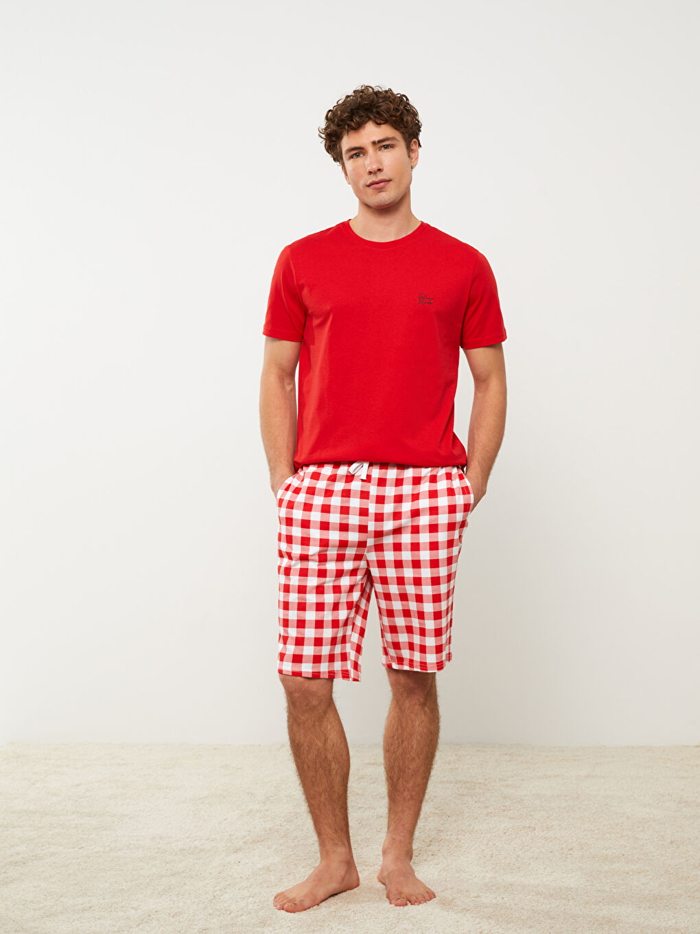 Kırmızı Standart Kalıp Ekose Erkek Pijama Takımı