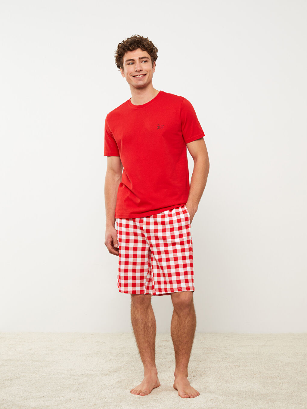 Kırmızı Standart Kalıp Ekose Erkek Pijama Takımı-1