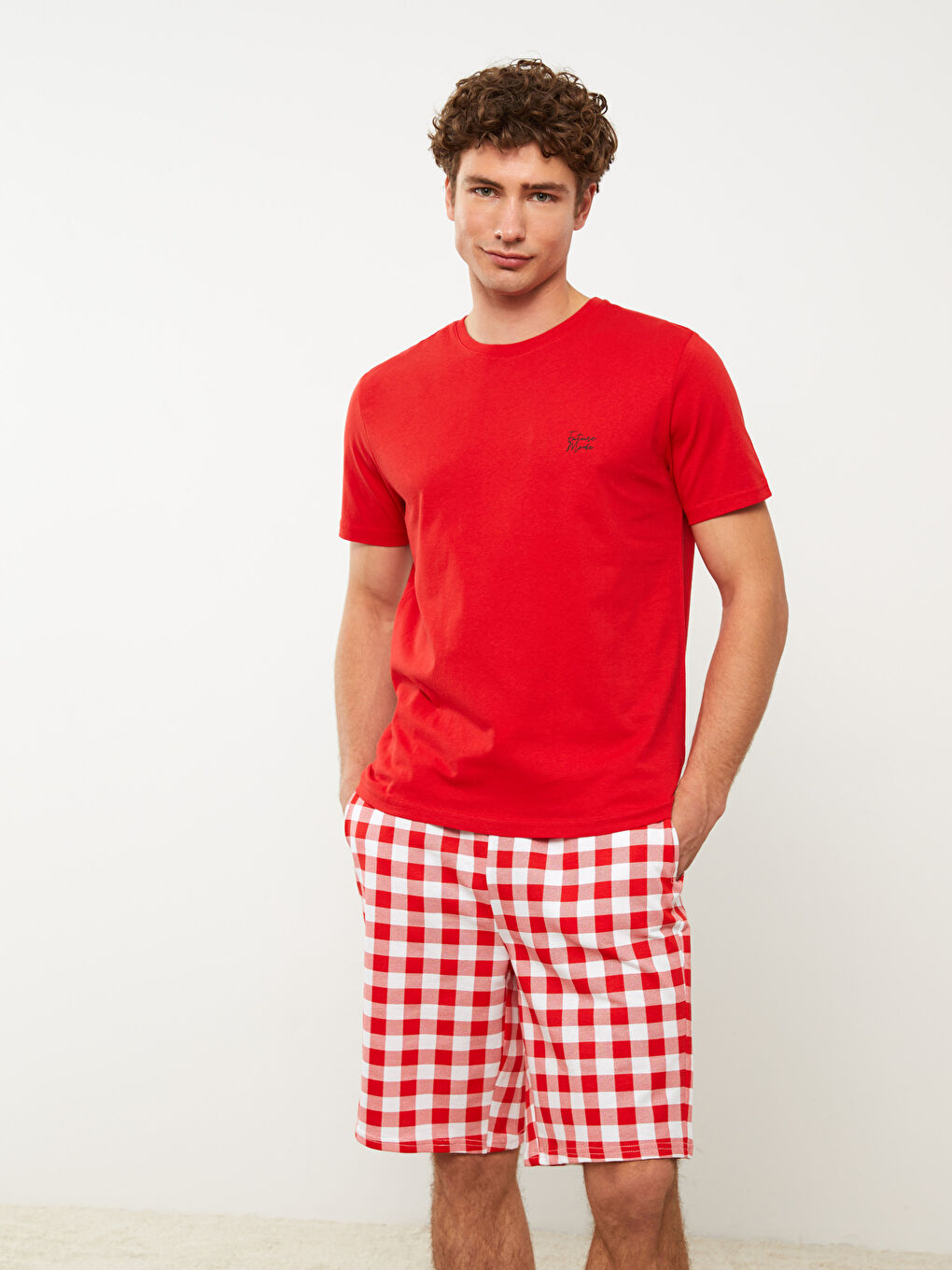 Kırmızı Standart Kalıp Ekose Erkek Pijama Takımı-2