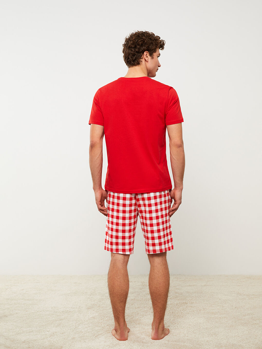 Kırmızı Standart Kalıp Ekose Erkek Pijama Takımı-4