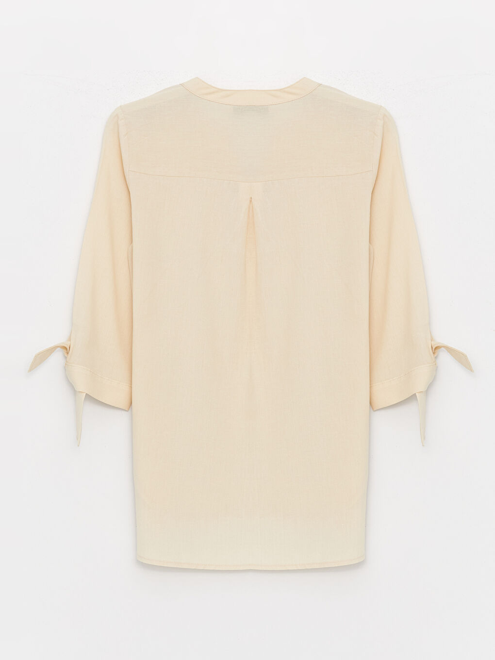 Bej Kaçık Yaka Düz Keten Karışımlı Kadın Bluz-6