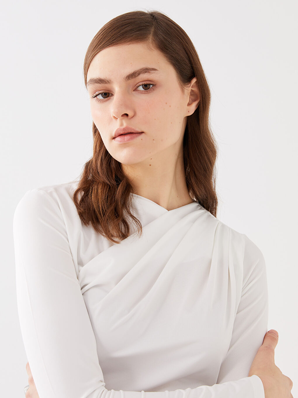 Women's Flowy Collar Straight Long Sleeve Blouse-1