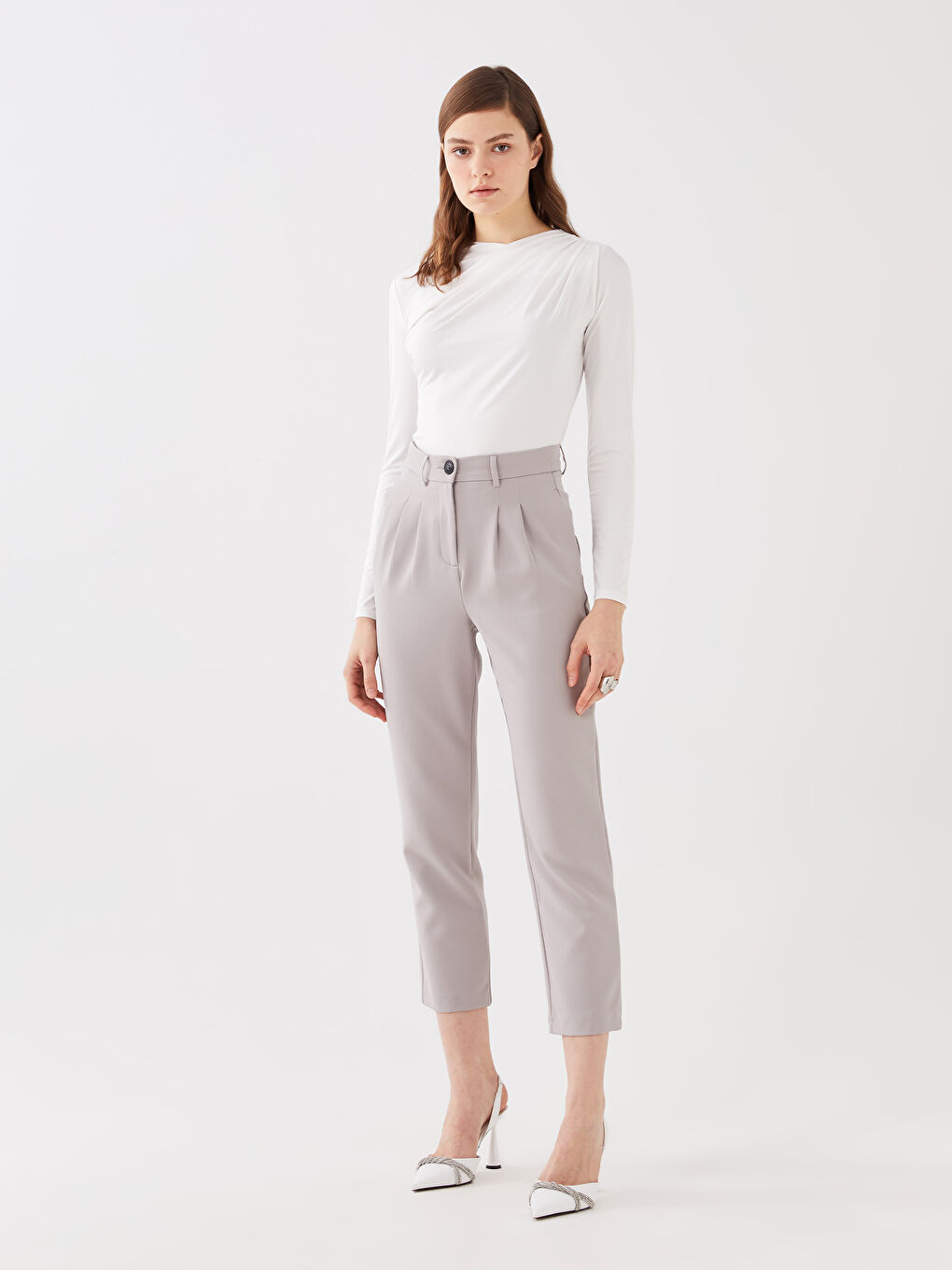 Women's Flowy Collar Straight Long Sleeve Blouse-2