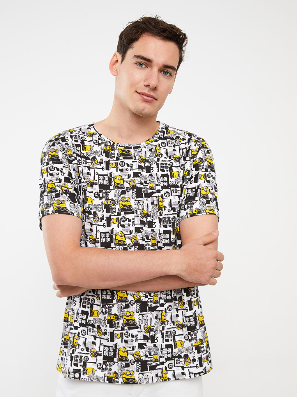 XSIDE Crew Neck Short Sleeve Minions Printed Jersey Men's T-Shirt -S3GM15Z8-Q6K