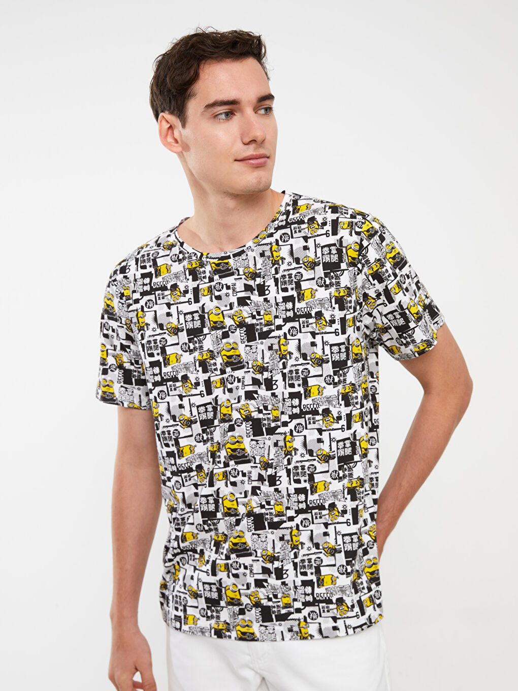 XSIDE Crew Neck Short Sleeve Minions Printed Jersey Men's T-Shirt -S3GM15Z8-Q6K