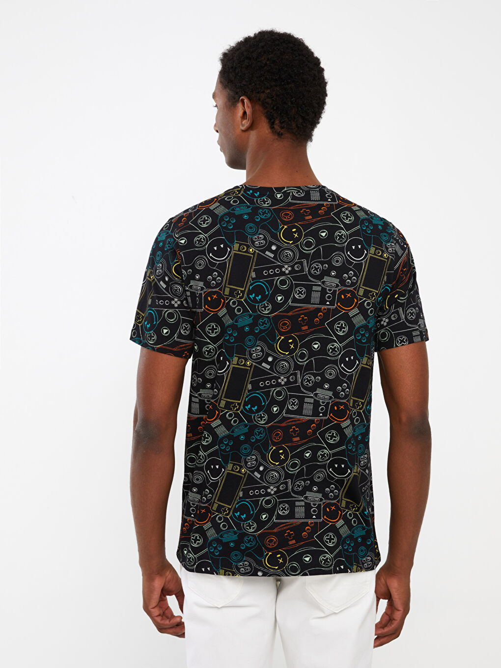 Crew Neck Short Sleeve Smiley World Printed Jersey Men's T-Shirt-3