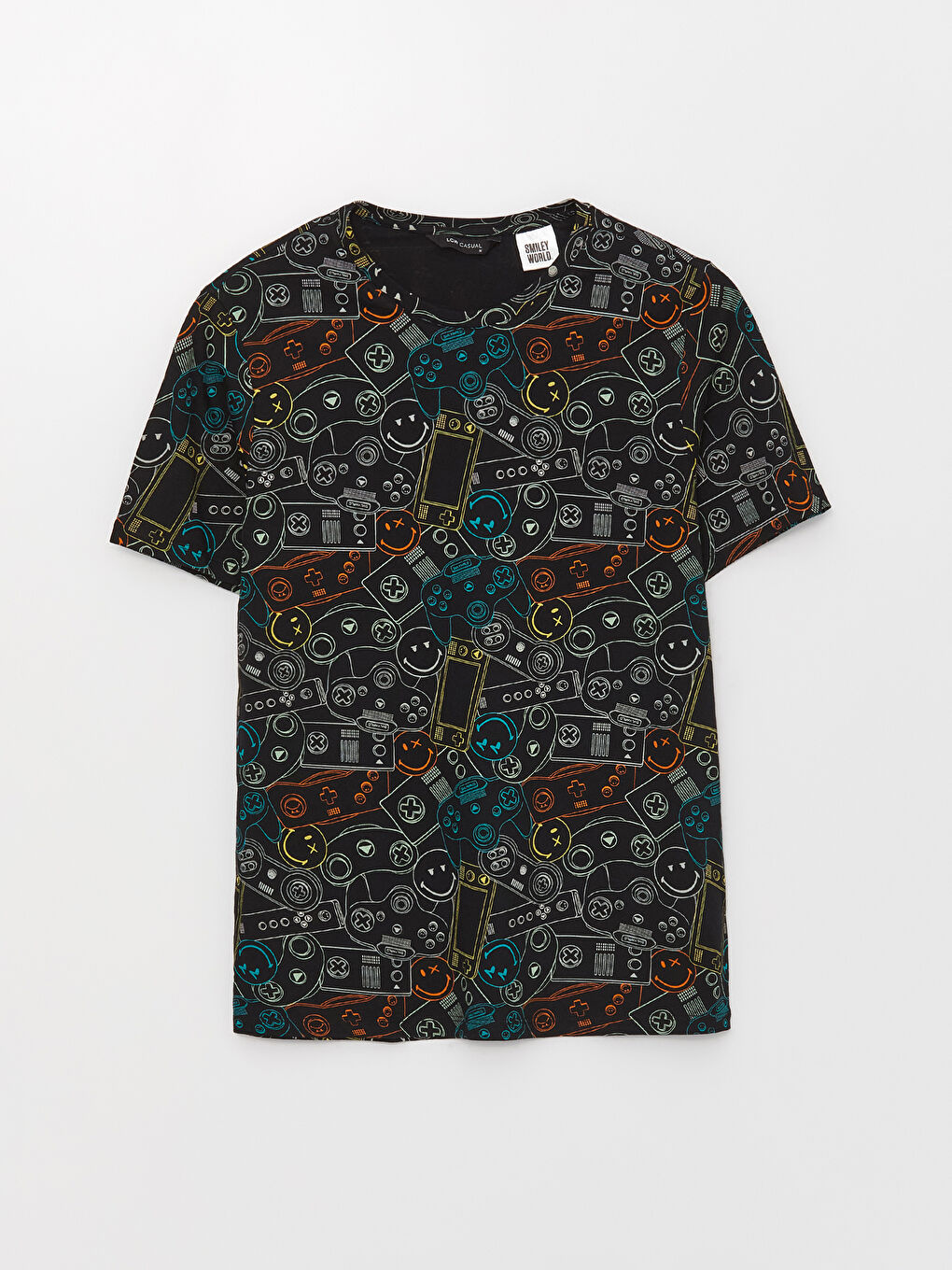 Crew Neck Short Sleeve Smiley World Printed Jersey Men's T-Shirt-4