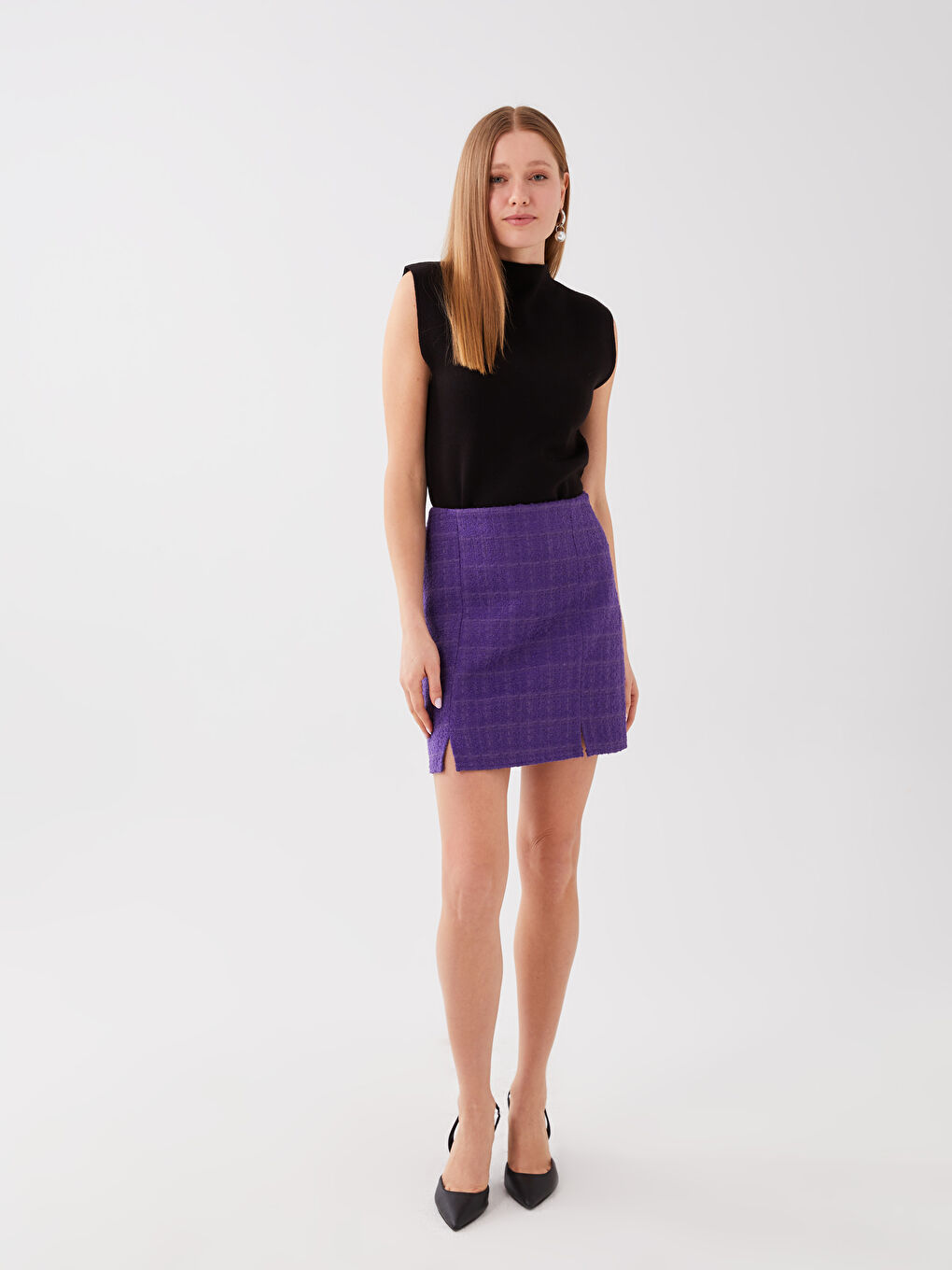 Zippered Waist Patterned Tweed Women's Skirt -S3GM20Z8-HFJ