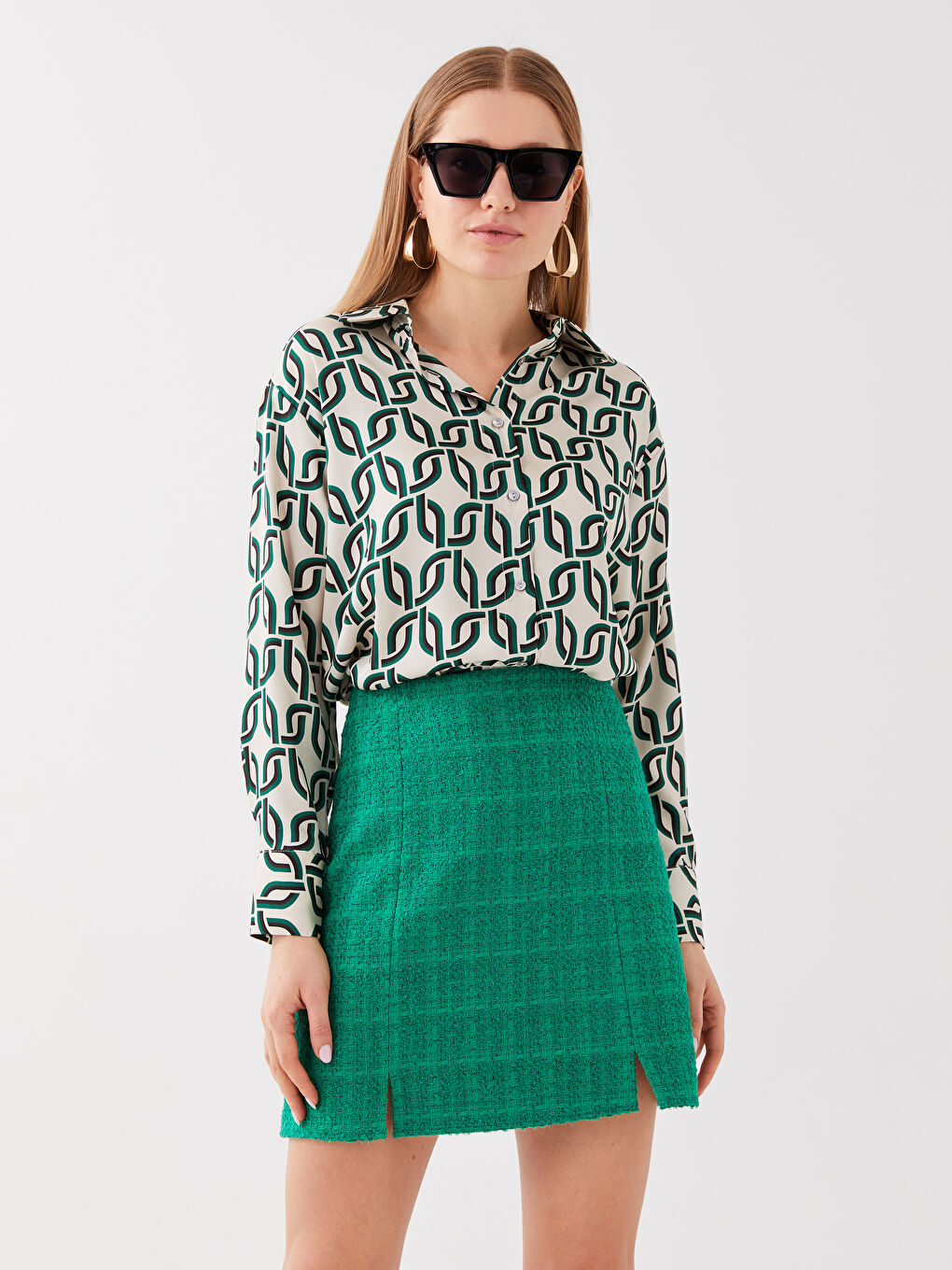 Zippered Waist Patterned Tweed Women's Skirt -S3GM20Z8-R33