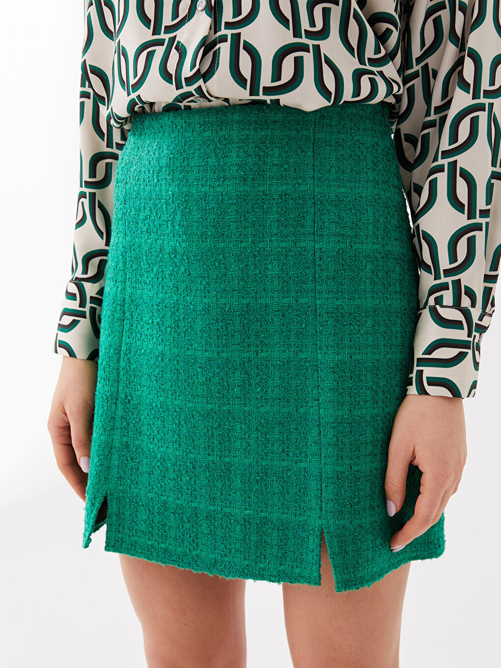 Zippered Waist Patterned Tweed Women's Skirt -S3GM20Z8-R33