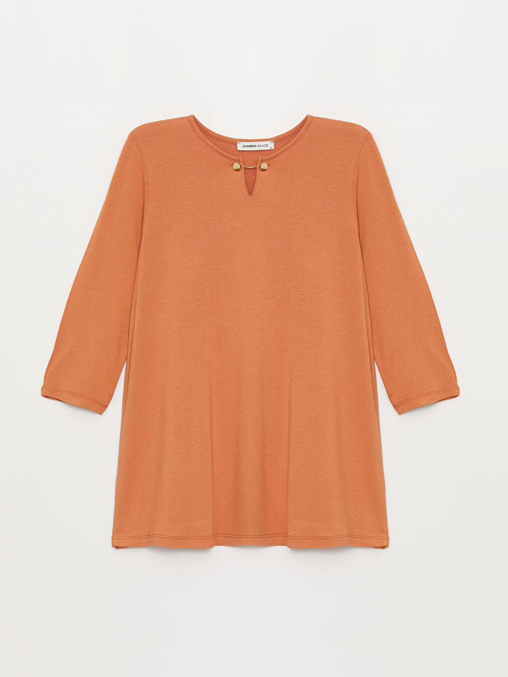 Turuncu Kadın Bisiklet Yaka Düz Tişört-5