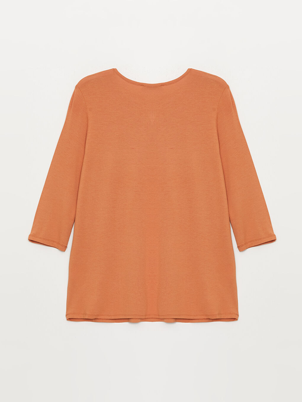 Turuncu Kadın Bisiklet Yaka Düz Tişört-6