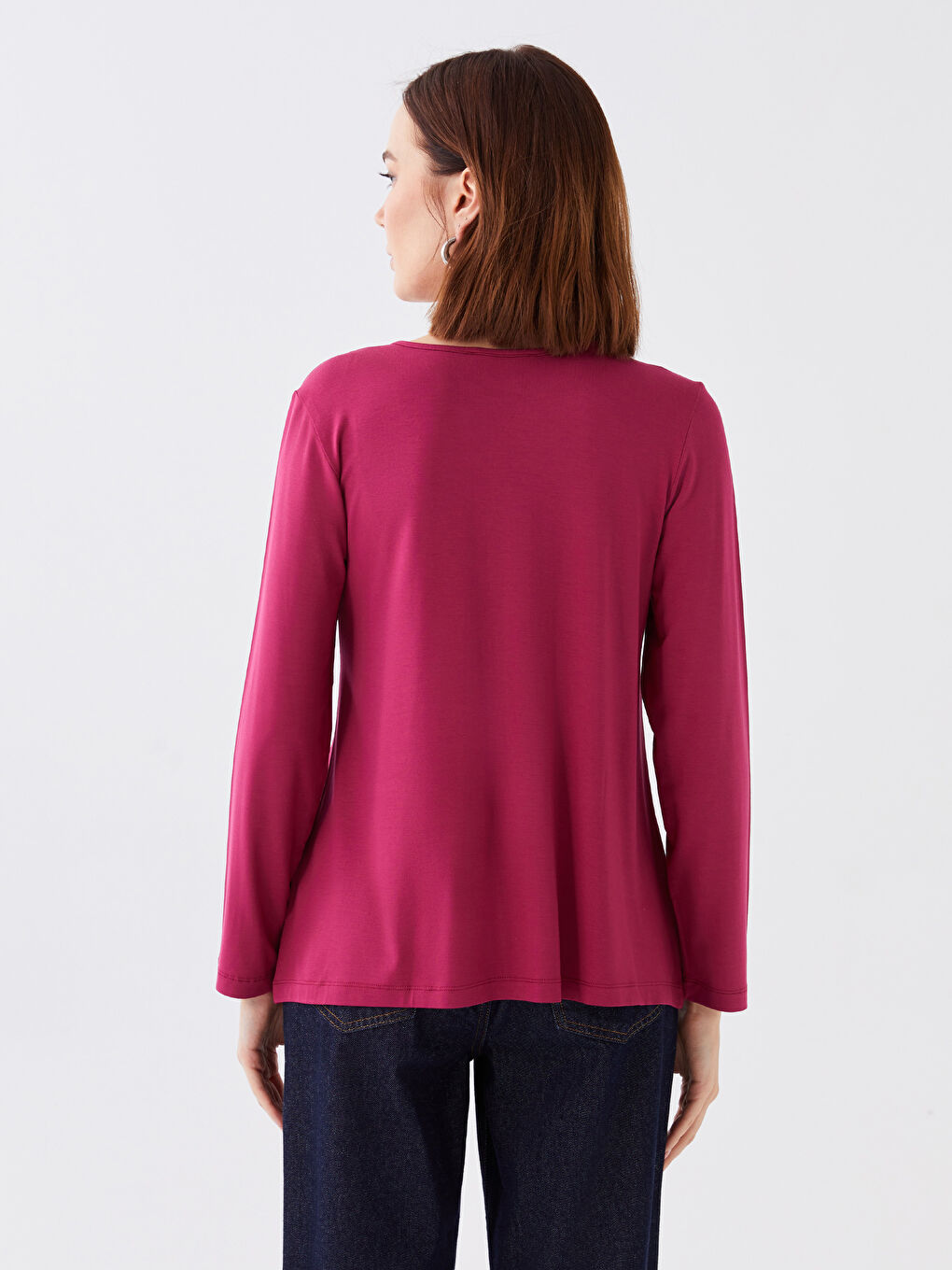 Bordo Bisiklet Yaka Nakışlı Uzun Kollu Kadın Bluz-4