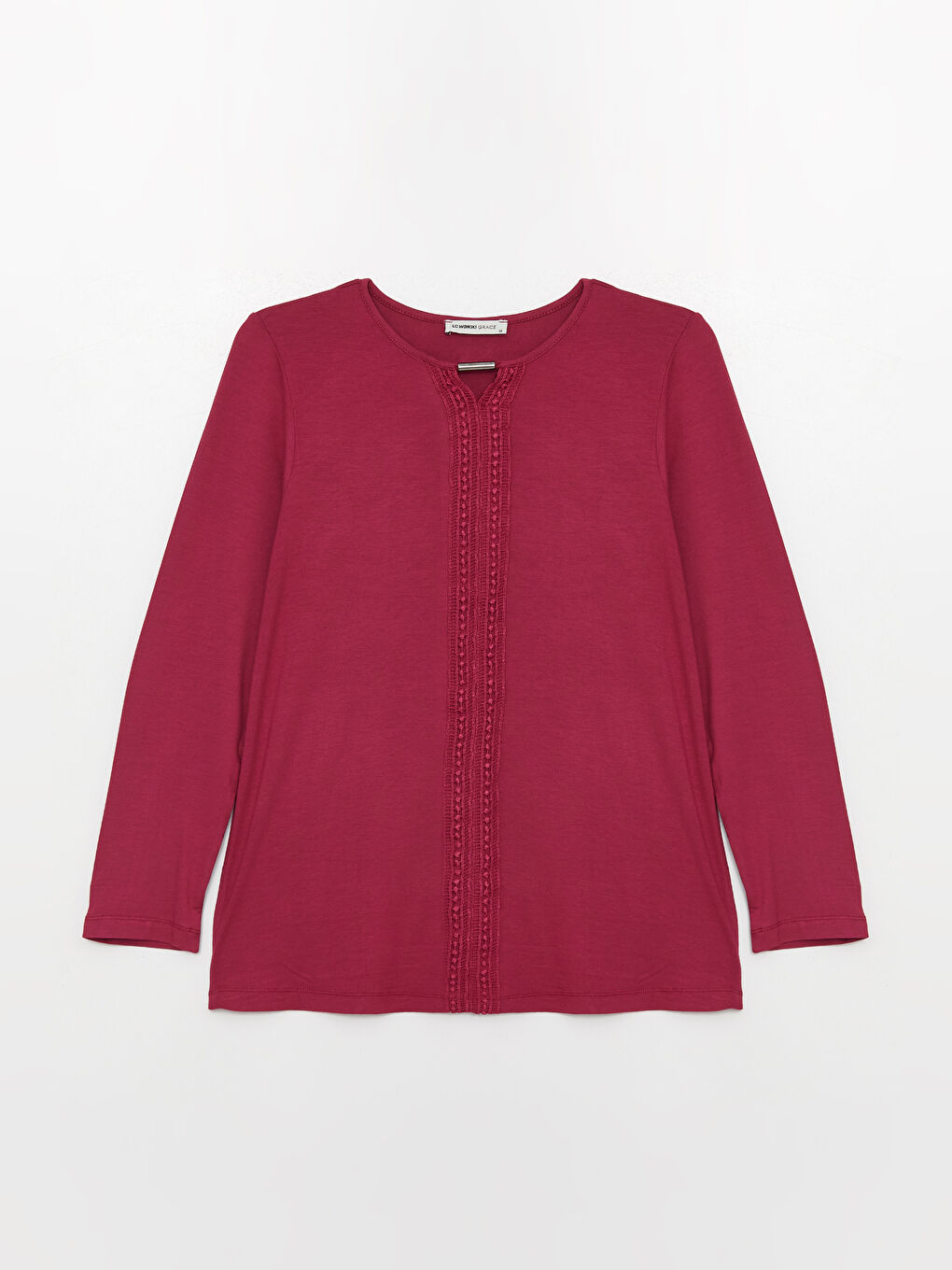 Bordo Bisiklet Yaka Nakışlı Uzun Kollu Kadın Bluz-5