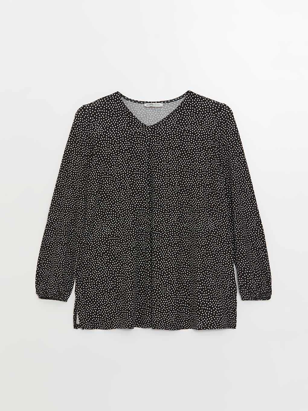 Siyah V Yaka Puantiyeli Uzun Kollu Kadın Tunik-5