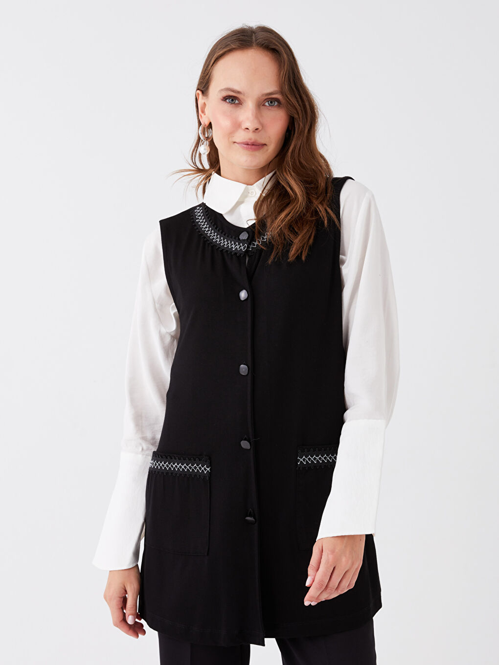 Kadın Bisiklet Yaka Düz Yelek-1