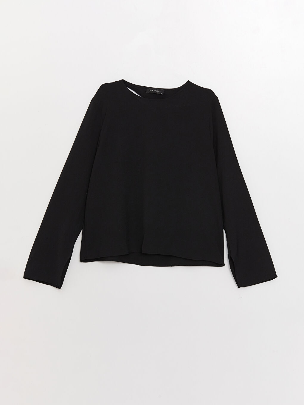 Siyah Bisiklet Yaka Düz Uzun Kollu Kadın Bluz-5