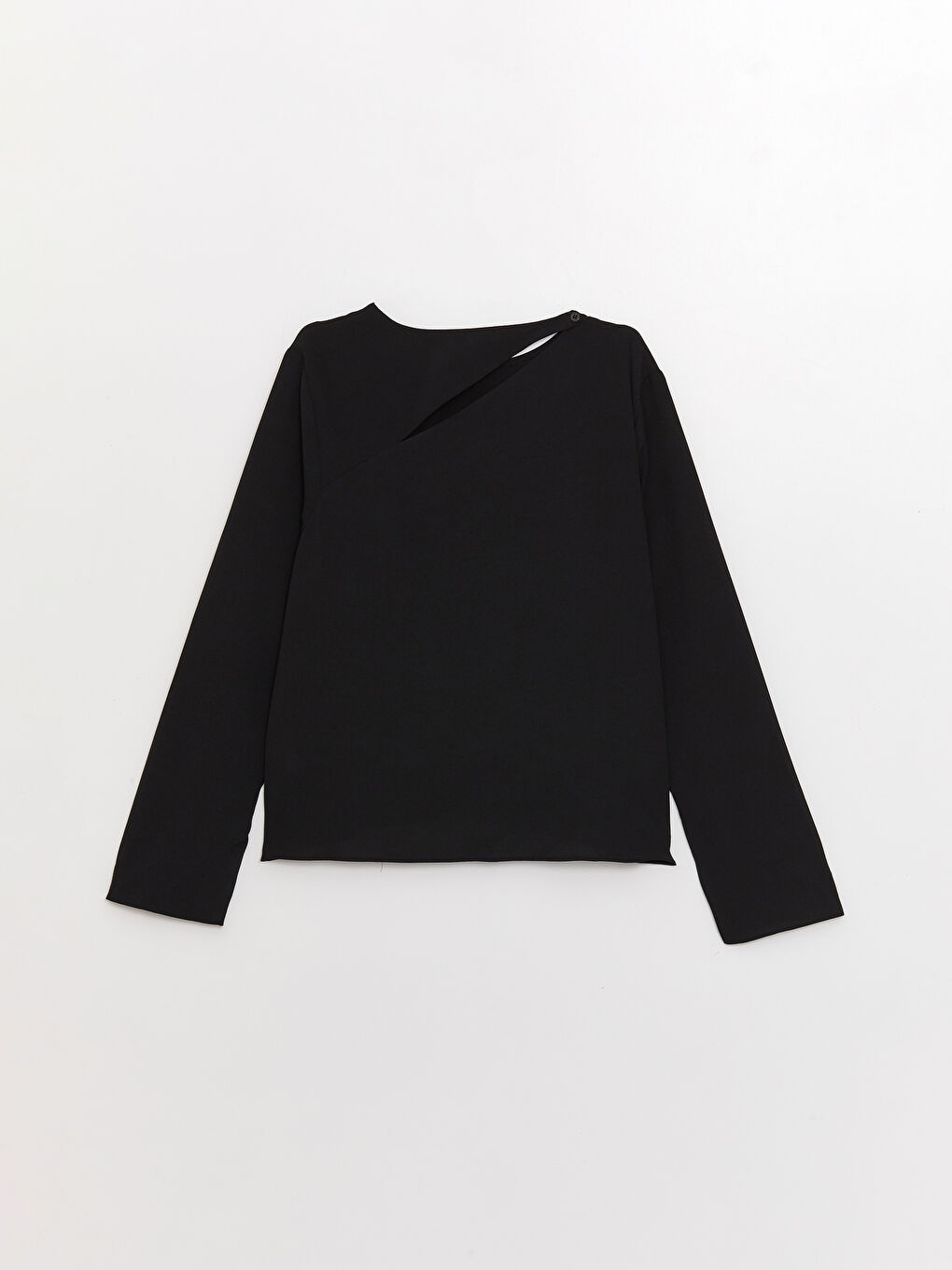 Siyah Bisiklet Yaka Düz Uzun Kollu Kadın Bluz-6