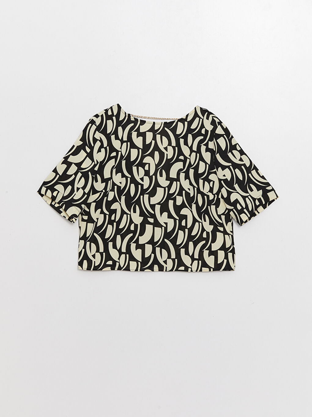 Crew Neck Patterned Short Sleeve Crop Women's Blouse-5