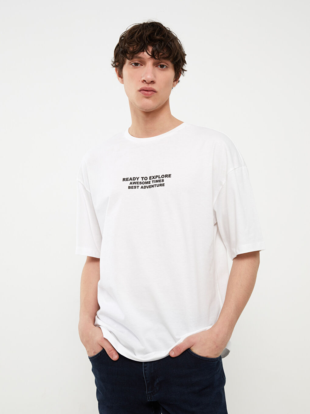 تيشيرت رجالي ياقة دائرية كم قصير مطبوع قطن ممشط-1