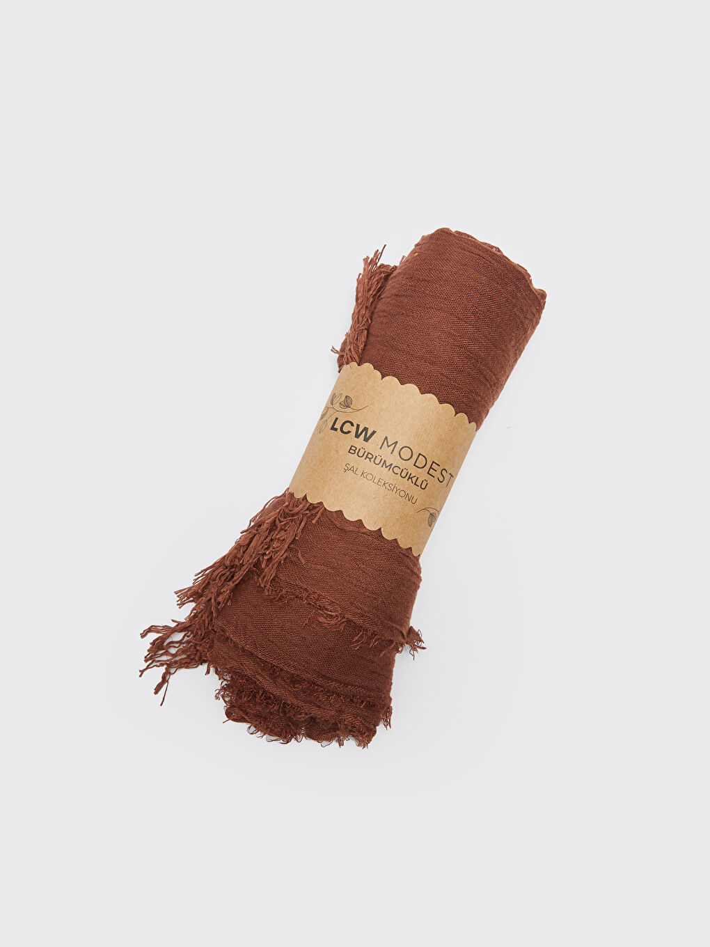 Kahverengi Püskül Detaylı Kadın Bürümcüklü Şal-3