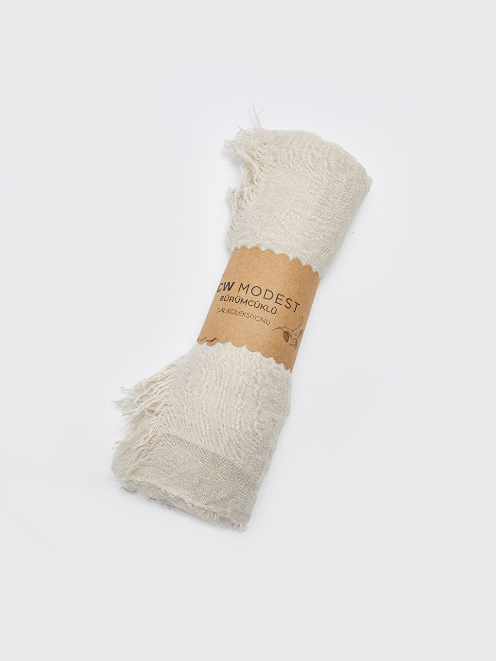 Bej Püskül Detaylı Kadın Bürümcüklü Şal-3