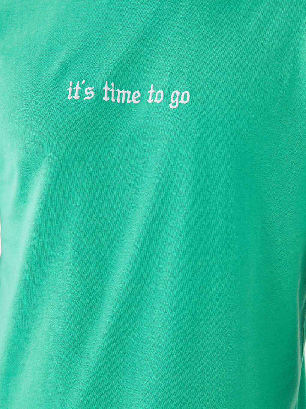 Yeşil Bisiklet Yaka Kısa Kollu Nakışlı Erkek Tişört-3