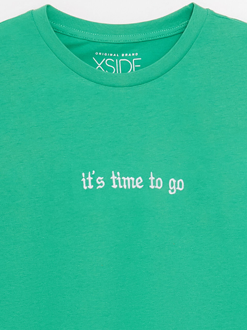 Yeşil Bisiklet Yaka Kısa Kollu Nakışlı Erkek Tişört-7