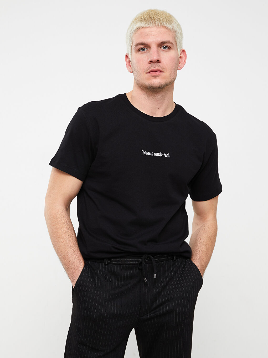 Siyah Bisiklet Yaka Kısa Kollu Baskılı Penye Erkek Tişört