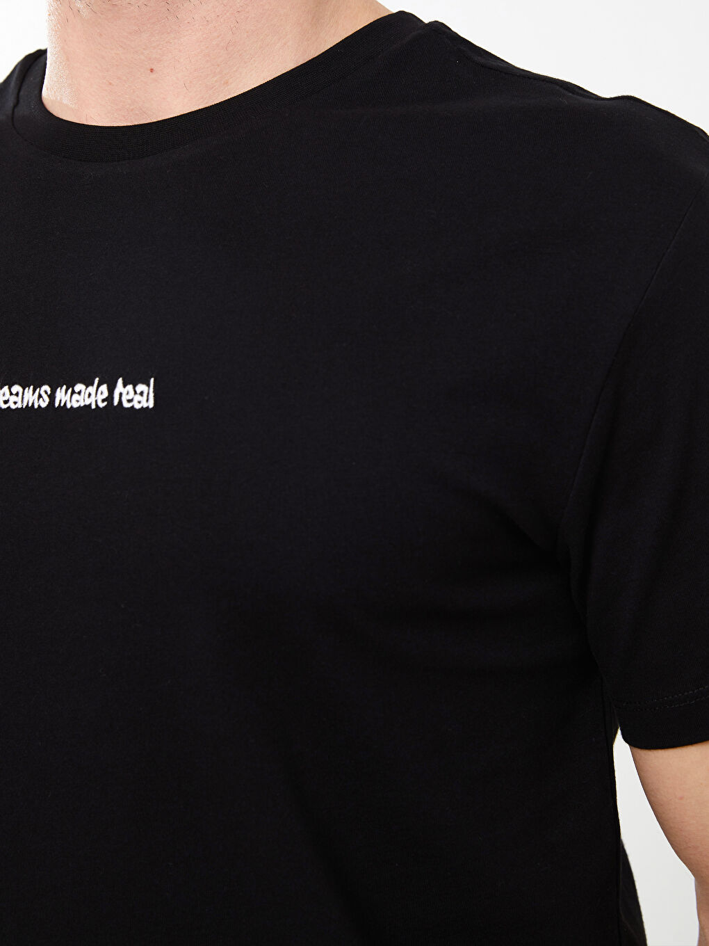 Siyah Bisiklet Yaka Kısa Kollu Baskılı Penye Erkek Tişört-3