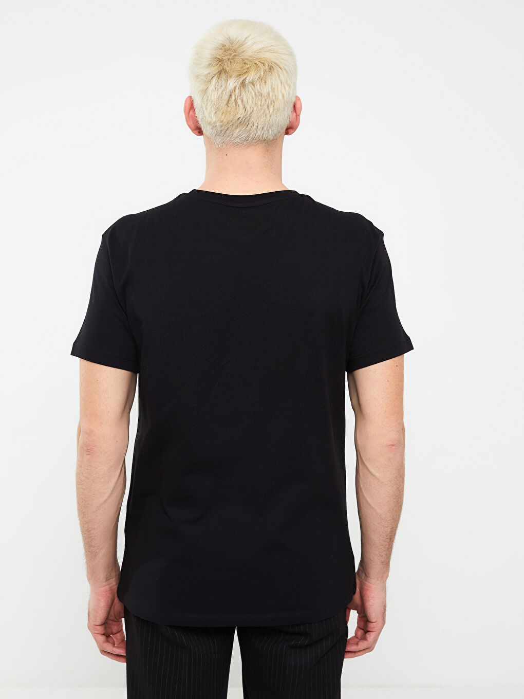 Siyah Bisiklet Yaka Kısa Kollu Baskılı Penye Erkek Tişört-4