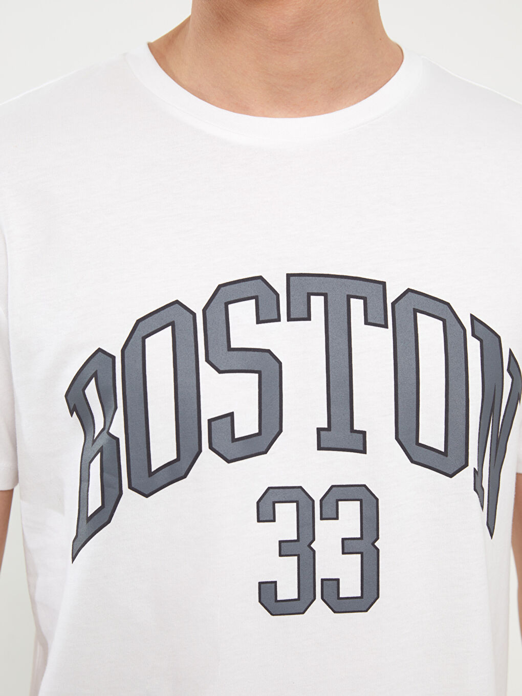 Beyaz Bisiklet Yaka Kısa Kollu Baskılı Penye Erkek Tişört-3