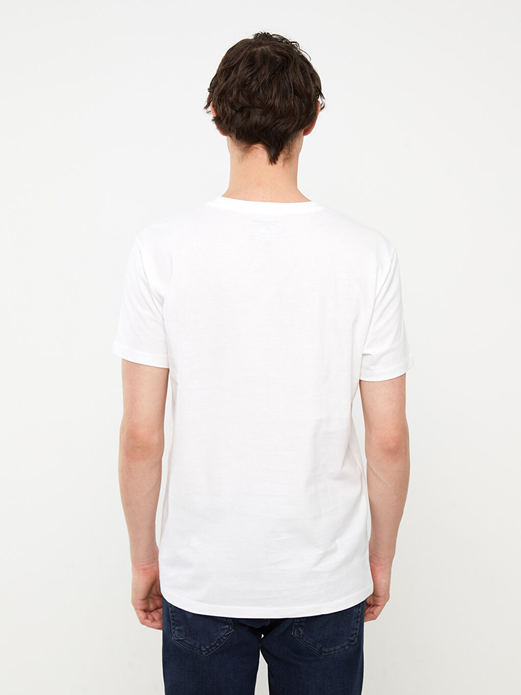 Beyaz Bisiklet Yaka Kısa Kollu Baskılı Penye Erkek Tişört-4