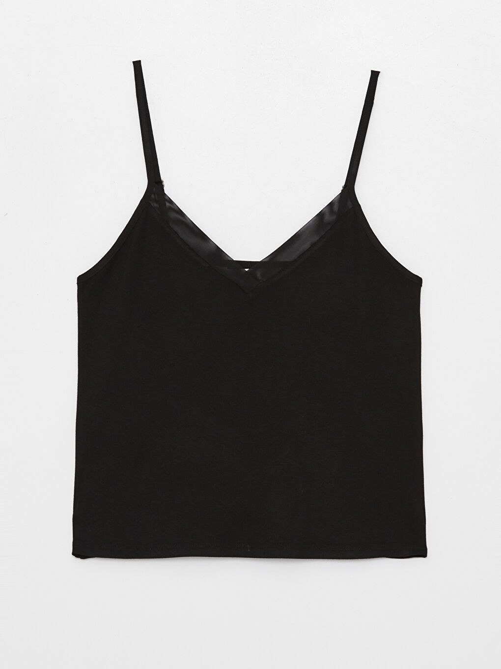 Siyah V Yaka Düz Askılı Kadın Şortlu Pijama Takımı-6