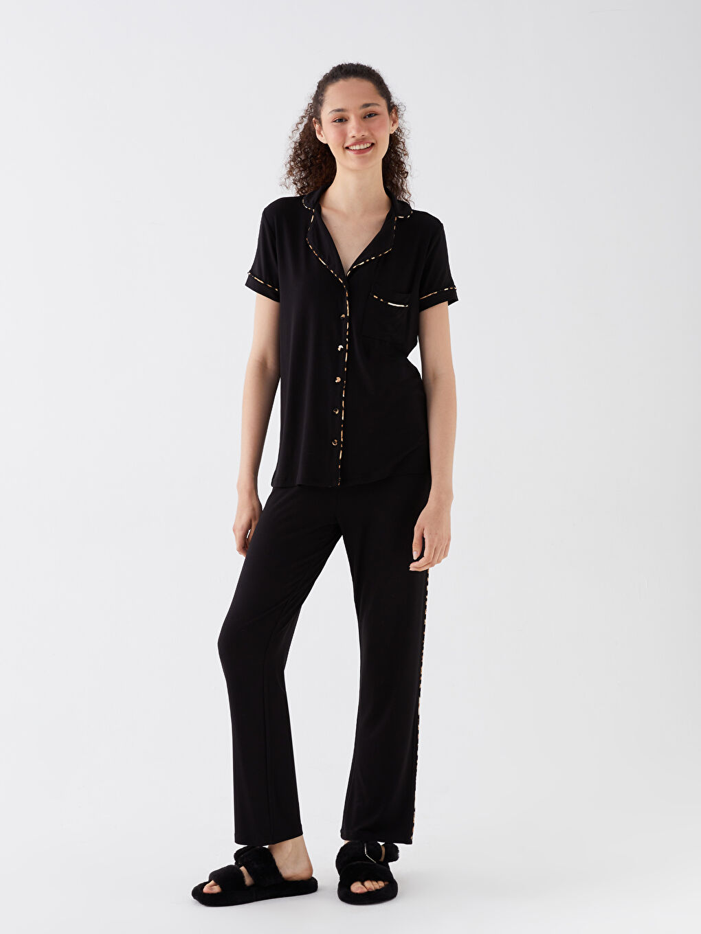 Shirt Collar Straight Short Sleeve Women's Pajamas Set -S3GM70Z8-CVL