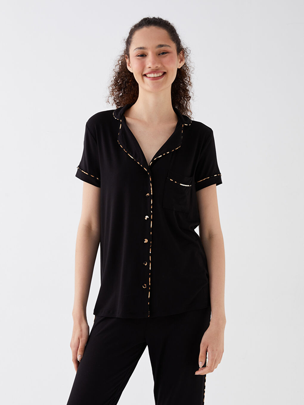Shirt Collar Straight Short Sleeve Women's Pajamas Set -S3GM70Z8-CVL