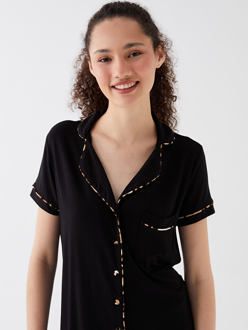 Shirt Collar Straight Short Sleeve Women's Pajamas Set -S3GM70Z8-CVL